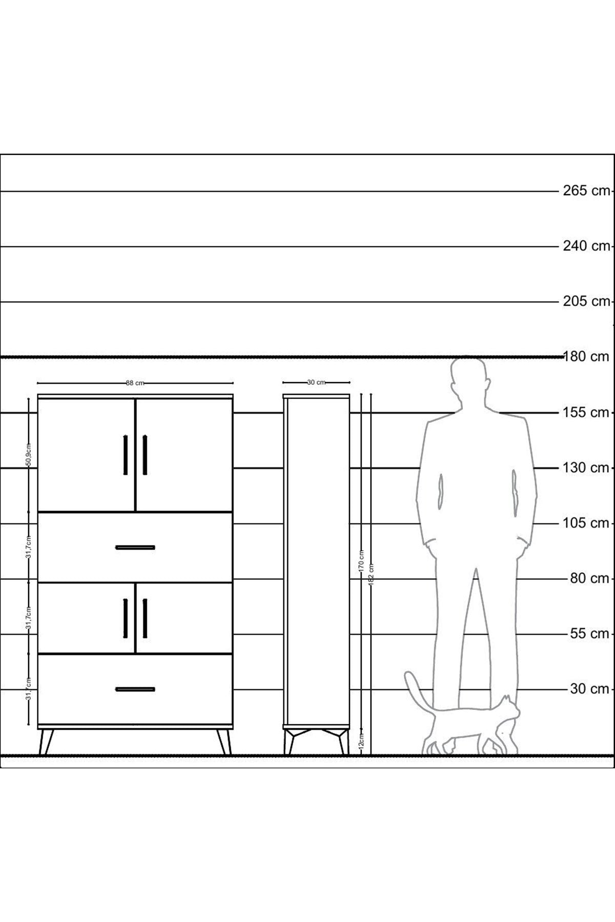 Arges Dolap 3 Raflı 2 Çekmeceli 4 Kapaklı 88x30x163 Çam-Aytaşı