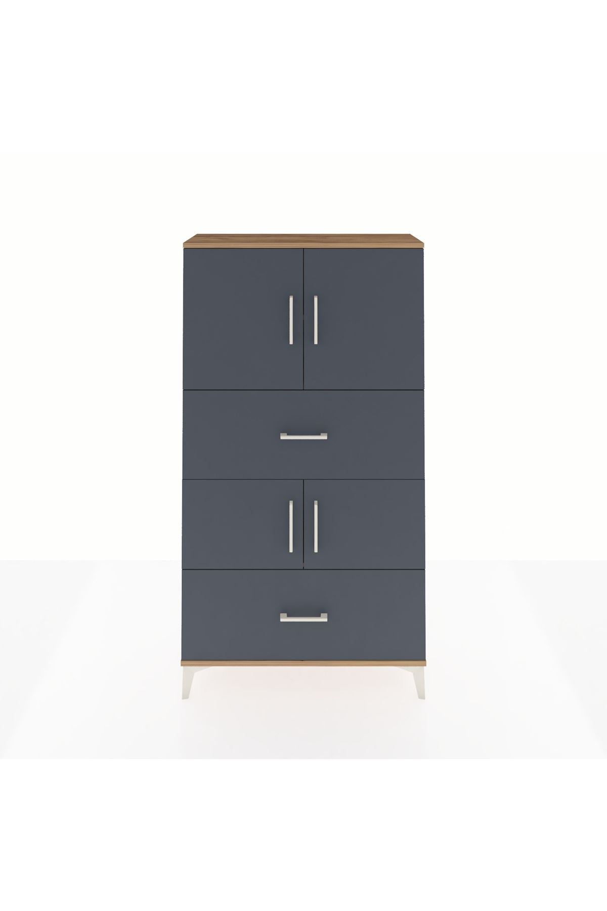 Arges Dolap 3 Raflı 2 Çekmeceli 4 Kapaklı 88x30x163 Çam-Antrasit