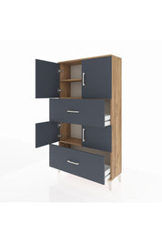 Arges Dolap 3 Raflı 2 Çekmeceli 4 Kapaklı 88x30x163 Çam-Antrasit