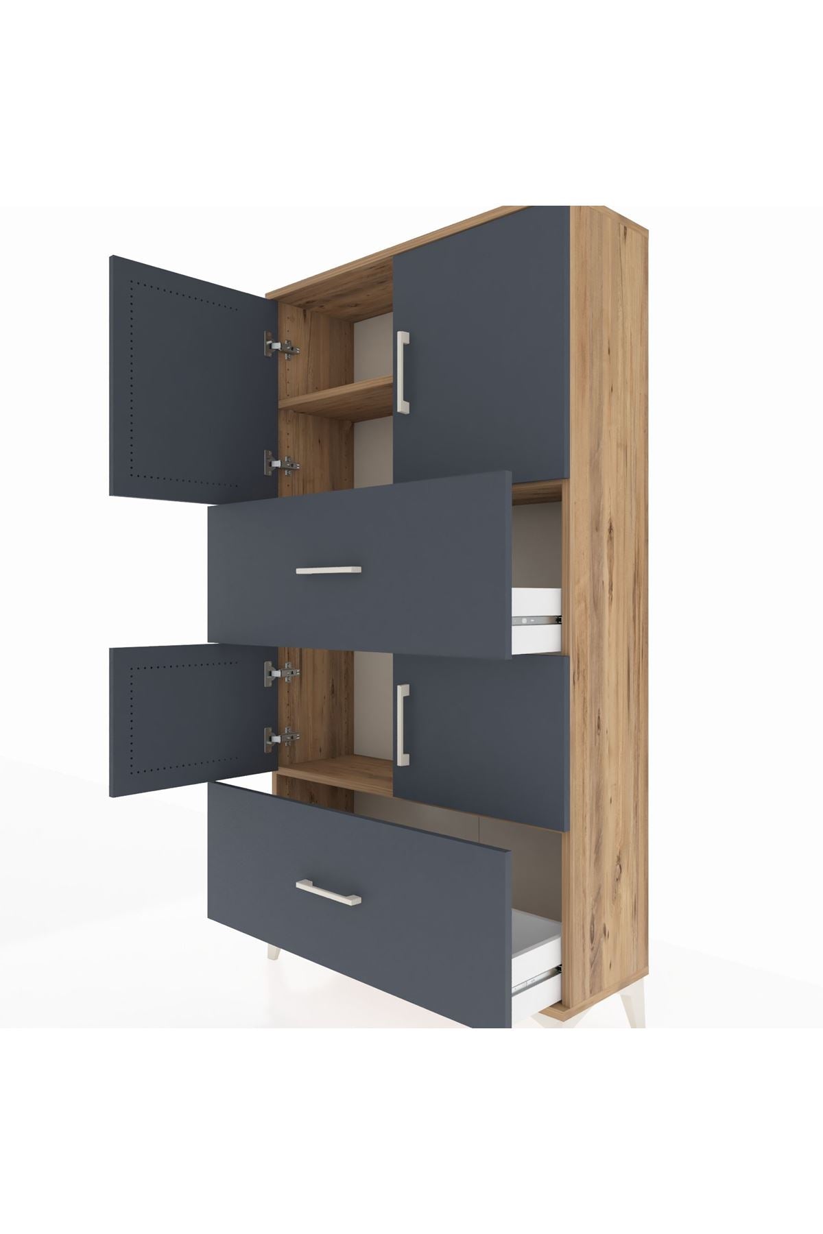 Arges Dolap 3 Raflı 2 Çekmeceli 4 Kapaklı 88x30x163 Çam-Antrasit