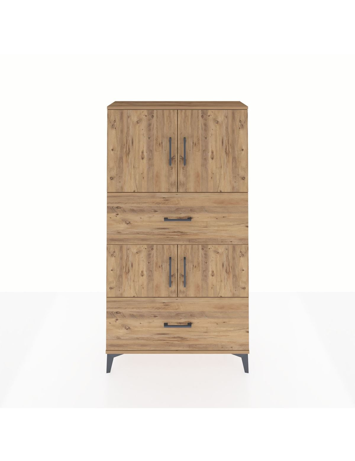 Arges Dolap 3 Raflı 2 Çekmeceli 4 Kapaklı 88x30x163 Çam-Çam