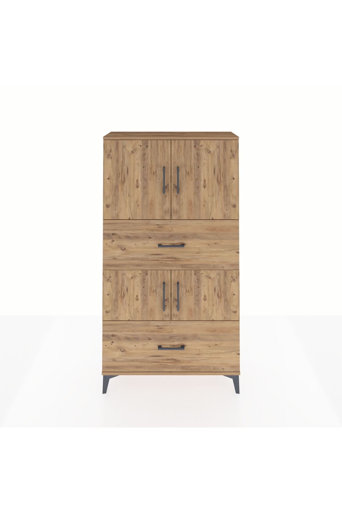 Arges Dolap 3 Raflı 2 Çekmeceli 4 Kapaklı 88x30x163 Çam-Çam