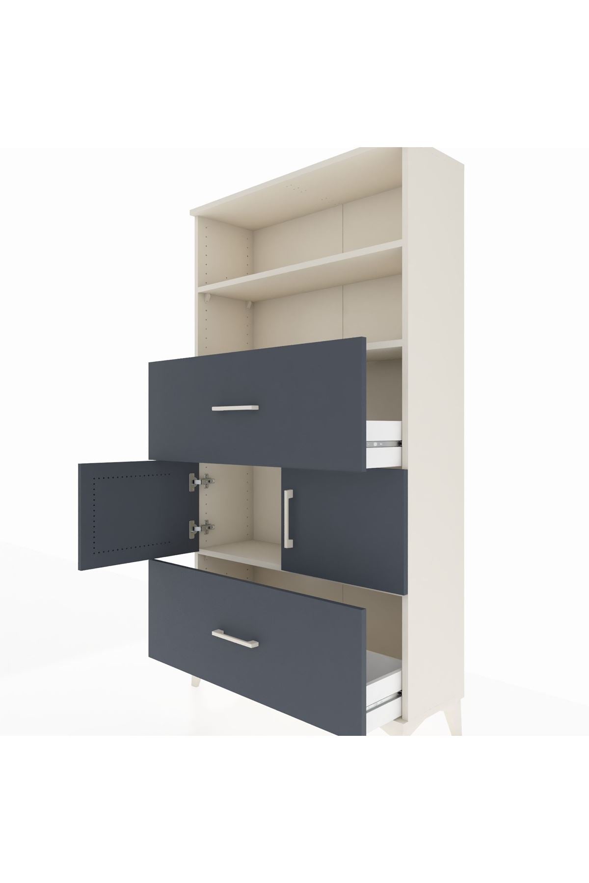 Arges Dolap 3 Raflı 2 Çekmeceli 2 Kapaklı 88x30x163 Aytaşı-Antrasit