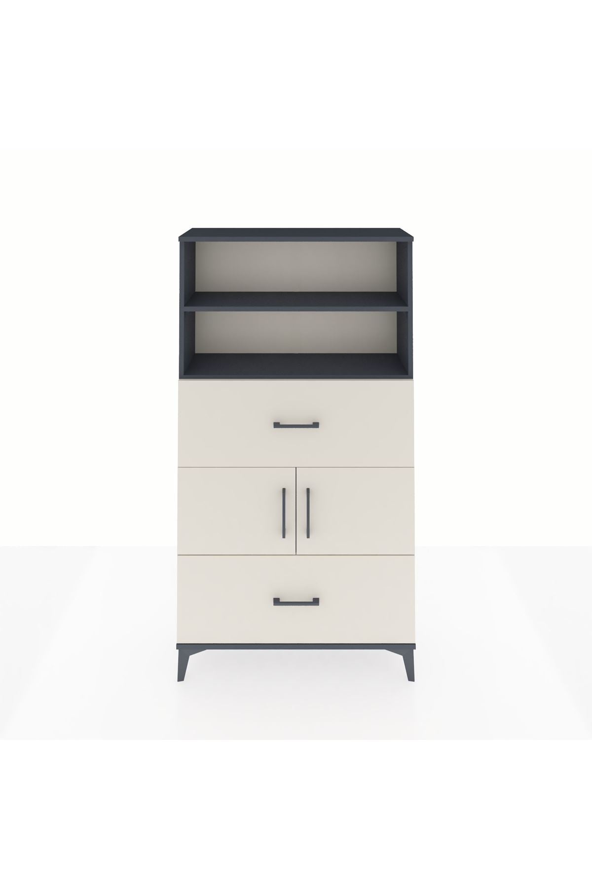 Arges Dolap 3 Raflı 2 Çekmeceli 2 Kapaklı 88x30x163 Antrasit-Aytaşı