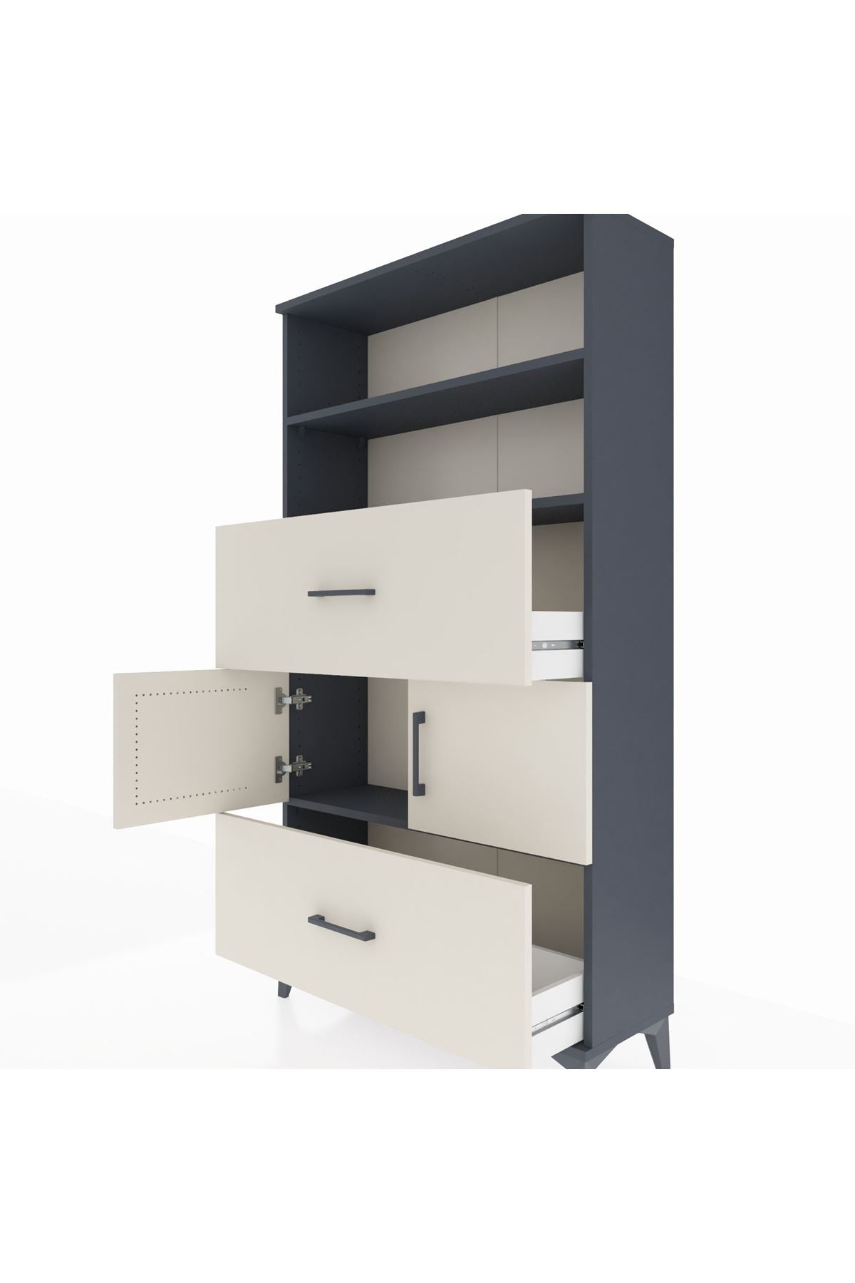 Arges Dolap 3 Raflı 2 Çekmeceli 2 Kapaklı 88x30x163 Antrasit-Aytaşı