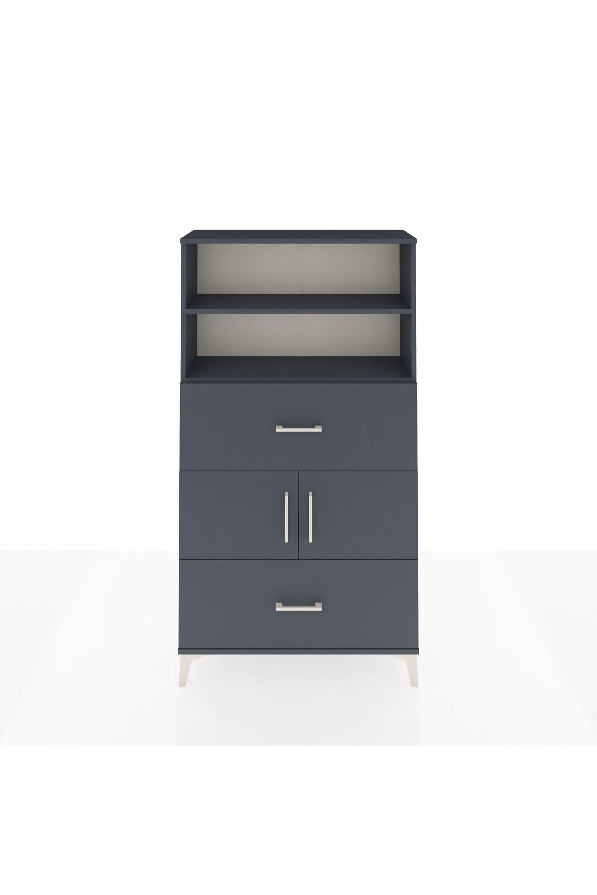 Arges Dolap 3 Raflı 2 Çekmeceli 2 Kapaklı 88x30x163 Antrasit-Antrasit