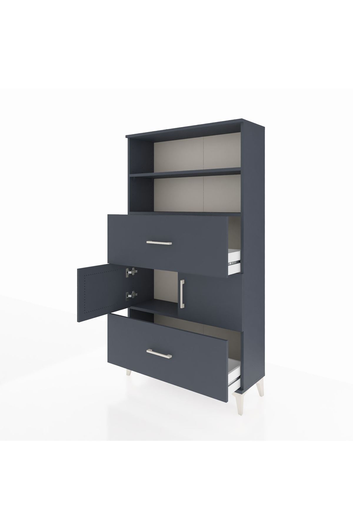 Arges Dolap 3 Raflı 2 Çekmeceli 2 Kapaklı 88x30x163 Antrasit-Antrasit