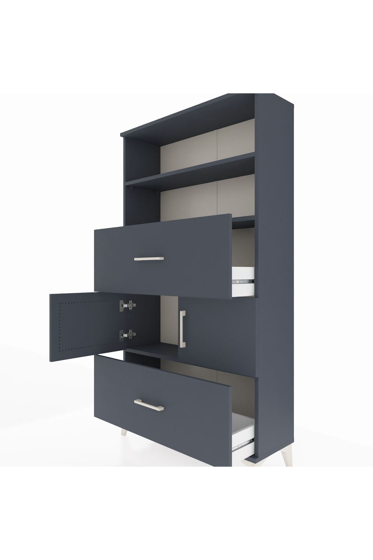 Arges Dolap 3 Raflı 2 Çekmeceli 2 Kapaklı 88x30x163 Antrasit-Antrasit