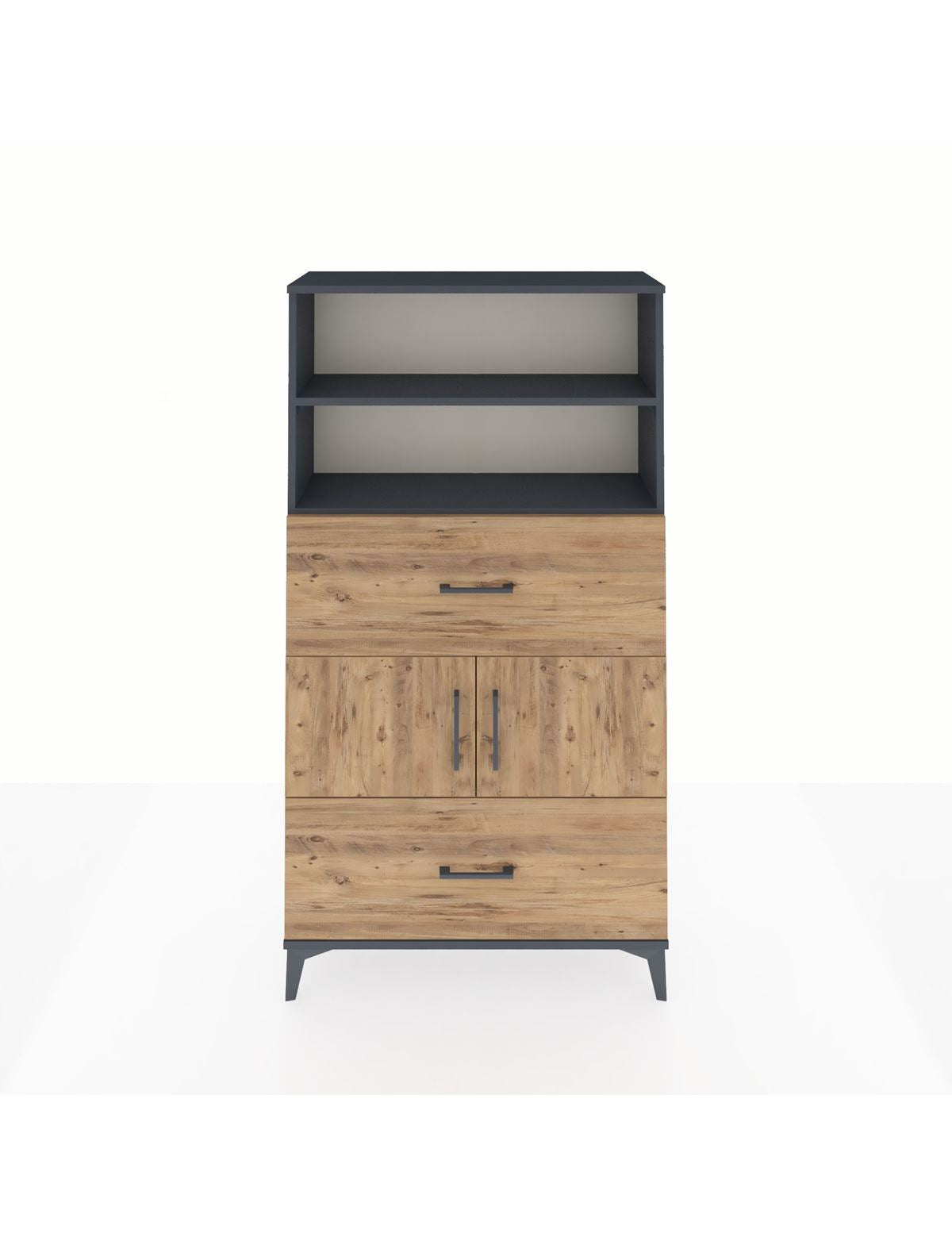 Arges Dolap 3 Raflı 2 Çekmeceli 2 Kapaklı 88x30x163 Antrasit-Çam