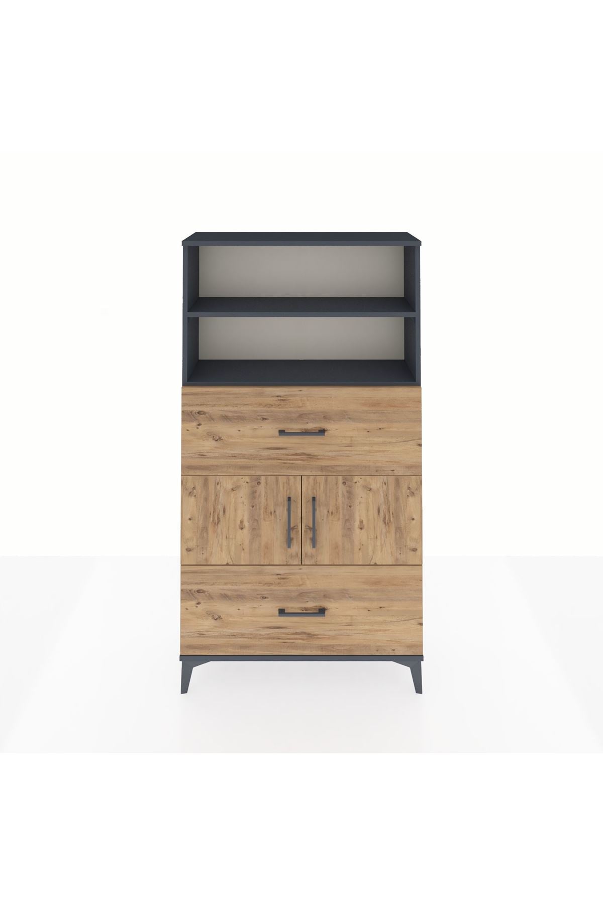 Arges Dolap 3 Raflı 2 Çekmeceli 2 Kapaklı 88x30x163 Antrasit-Çam