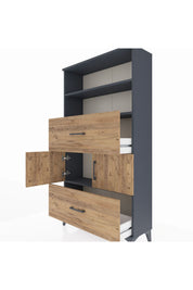 Arges Dolap 3 Raflı 2 Çekmeceli 2 Kapaklı 88x30x163 Antrasit-Çam