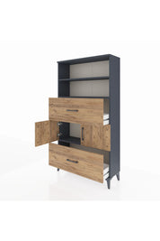 Arges Dolap 3 Raflı 2 Çekmeceli 2 Kapaklı 88x30x163 Antrasit-Çam