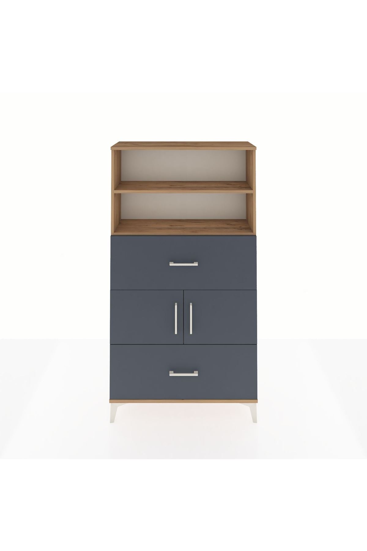 Arges Dolap 3 Raflı 2 Çekmeceli 2 Kapaklı 88x30x163 Çam-Antrasit