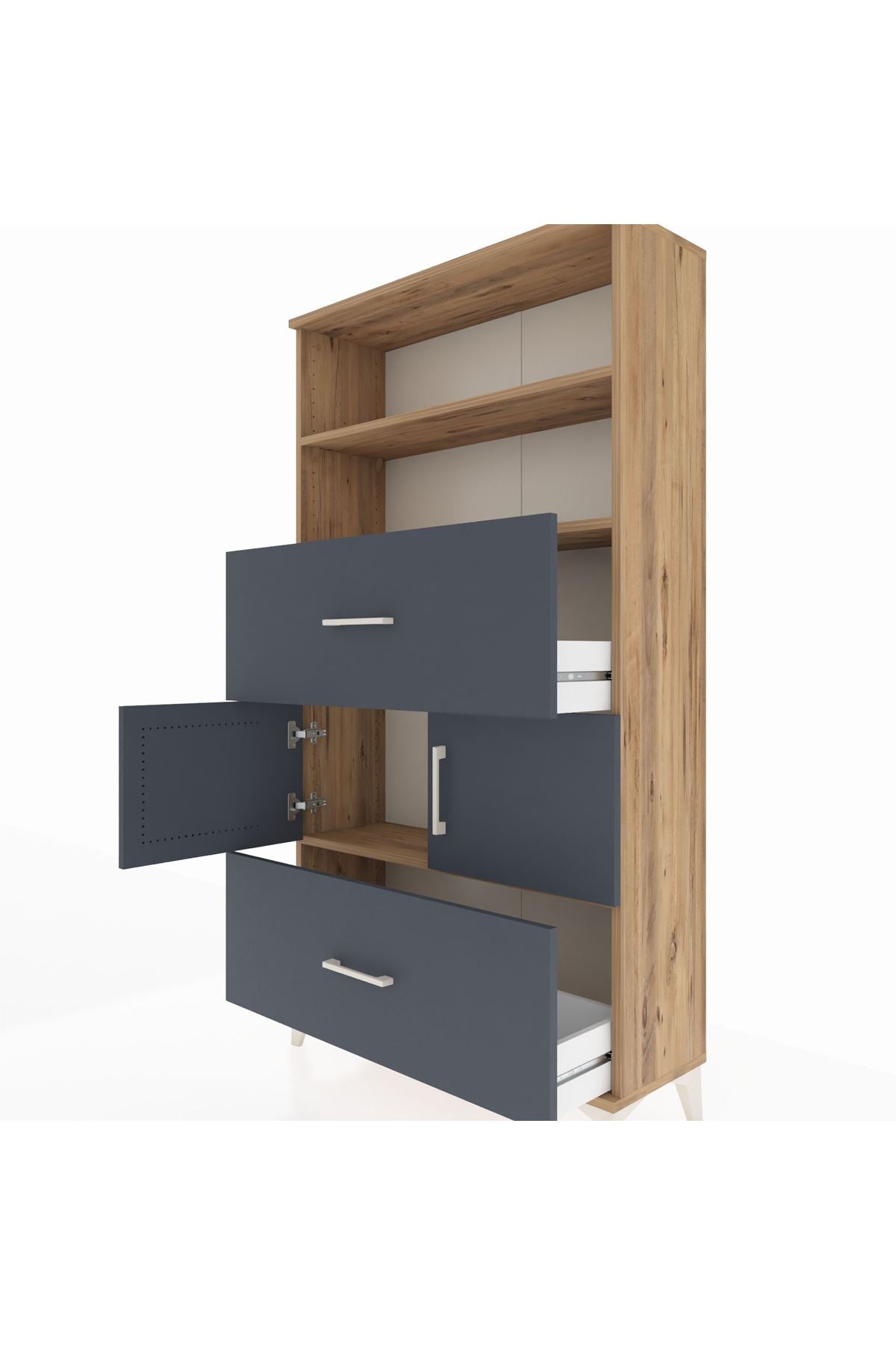 Arges Dolap 3 Raflı 2 Çekmeceli 2 Kapaklı 88x30x163 Çam-Antrasit