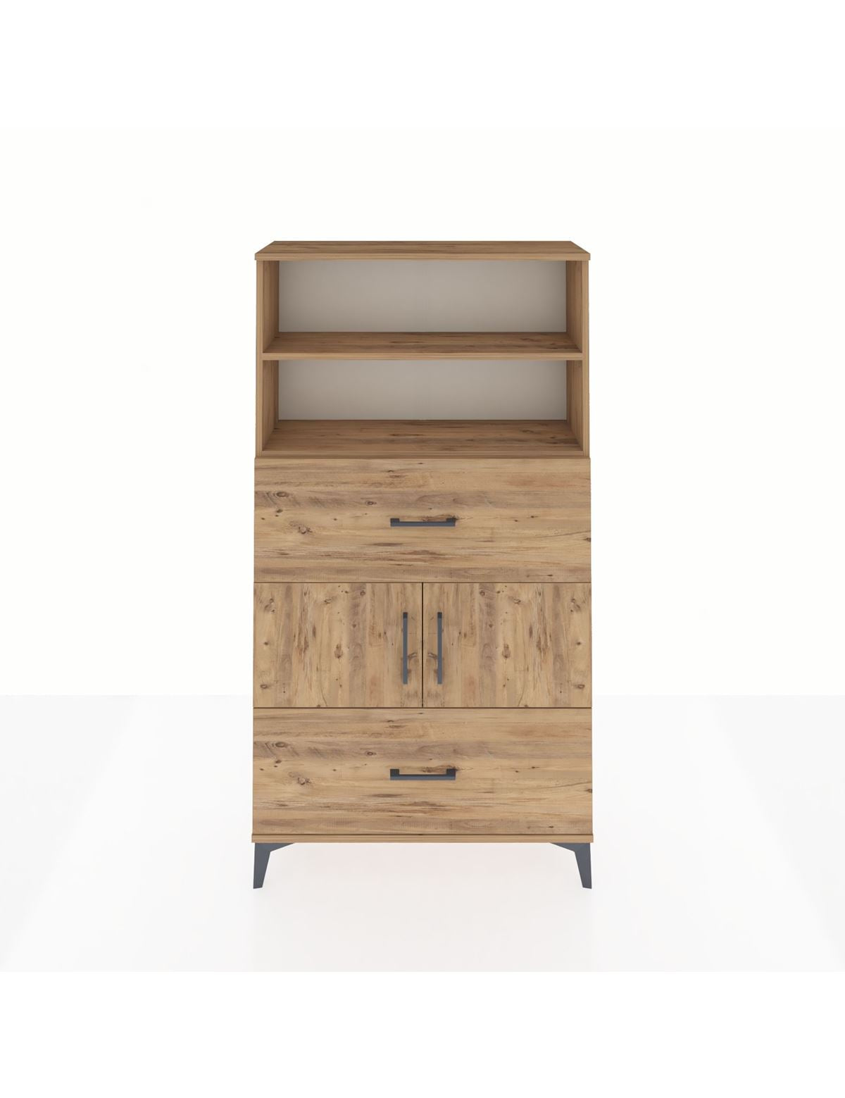 Arges Dolap 3 Raflı 2 Çekmeceli 2 Kapaklı 88x30x163 Çam-Çam