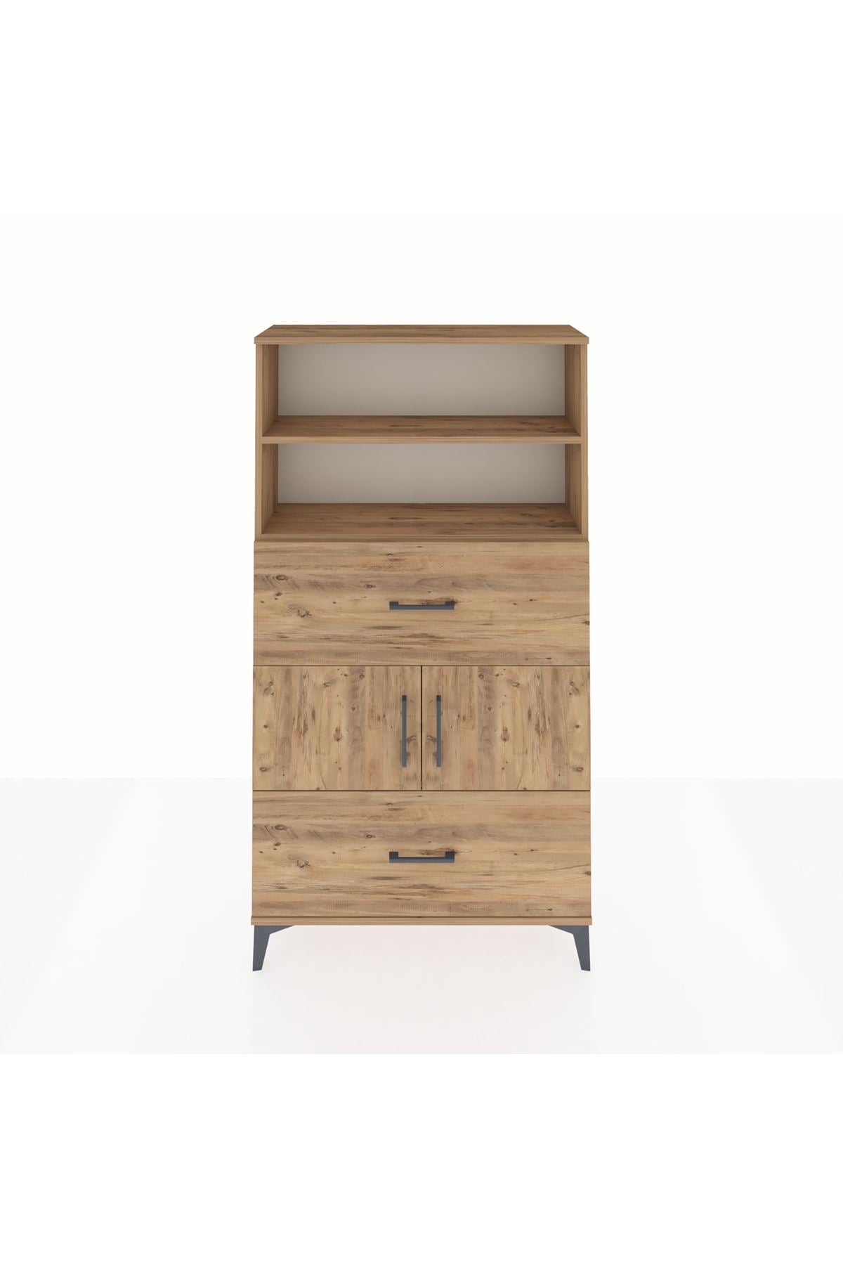 Arges Dolap 3 Raflı 2 Çekmeceli 2 Kapaklı 88x30x163 Çam-Çam