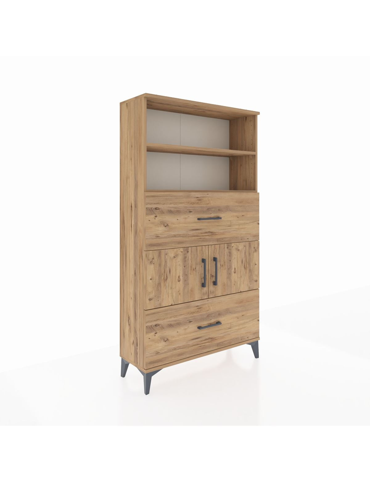 Arges Dolap 3 Raflı 2 Çekmeceli 2 Kapaklı 88x30x163 Çam-Çam