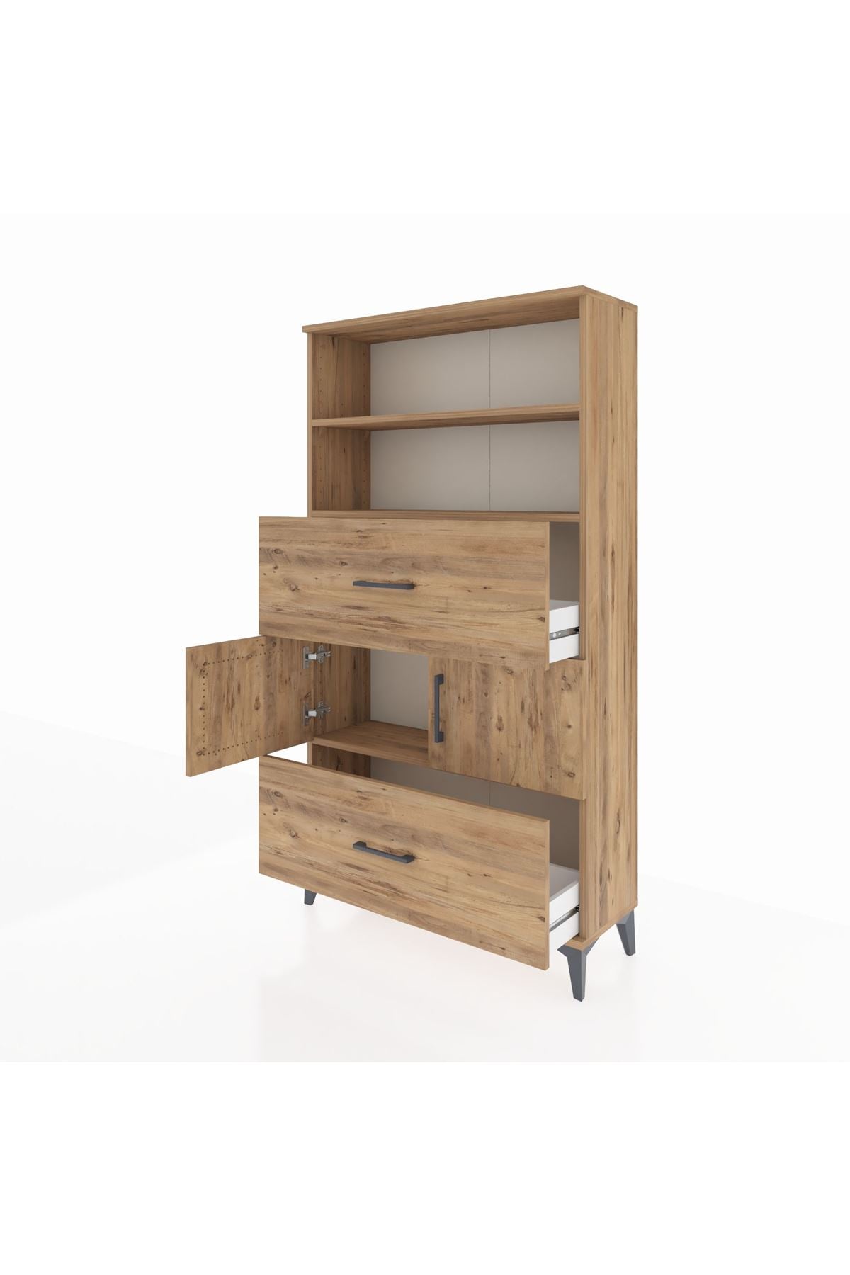 Arges Dolap 3 Raflı 2 Çekmeceli 2 Kapaklı 88x30x163 Çam-Çam