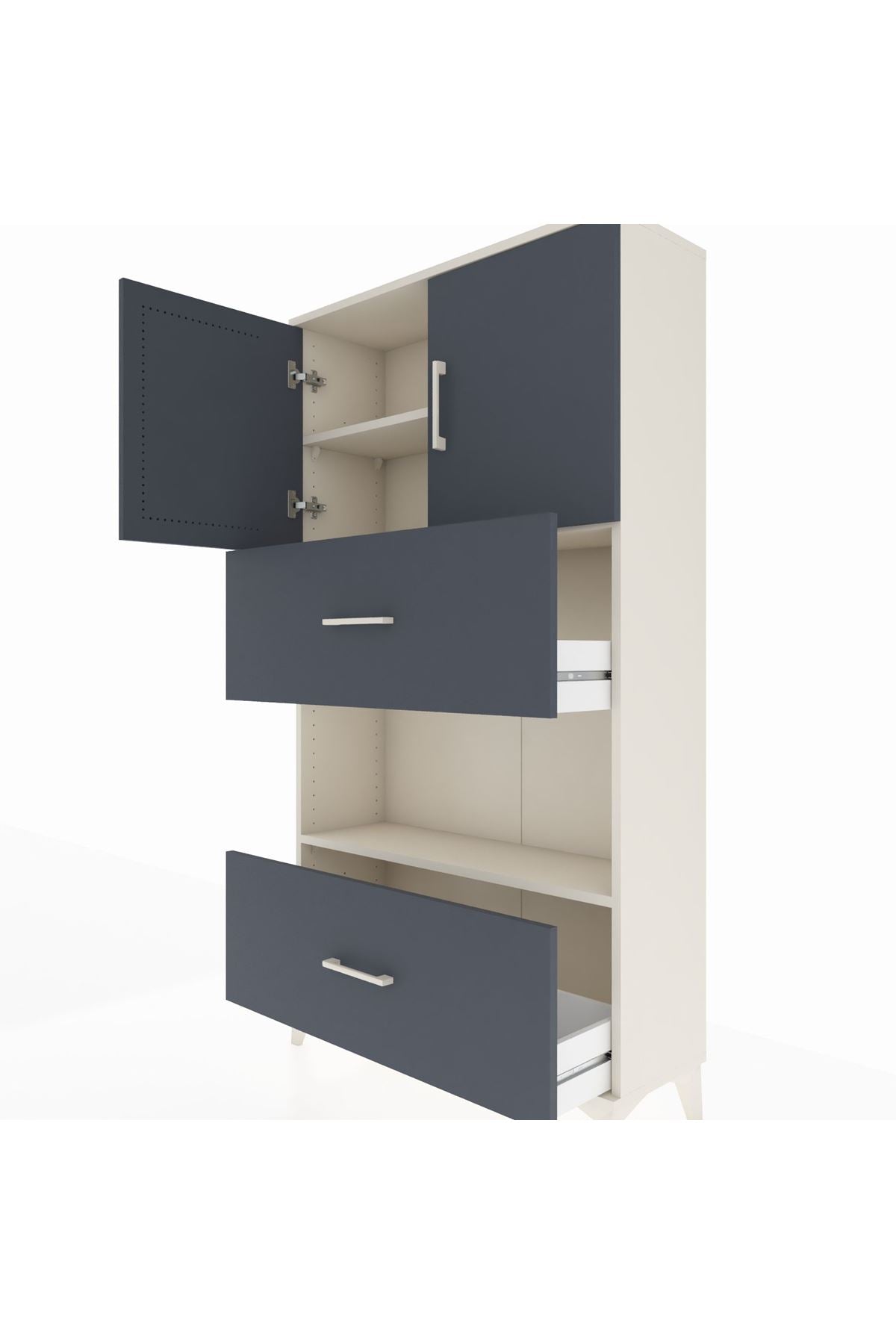 Arges Dolap 3 Raflı 2 Çekmeceli 2 Kapaklı 88x30x163 Aytaşı-Antrasit