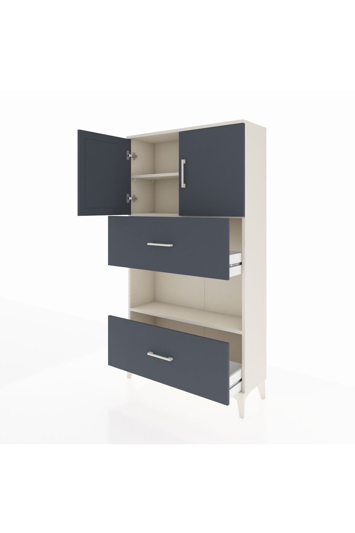 Arges Dolap 3 Raflı 2 Çekmeceli 2 Kapaklı 88x30x163 Aytaşı-Antrasit