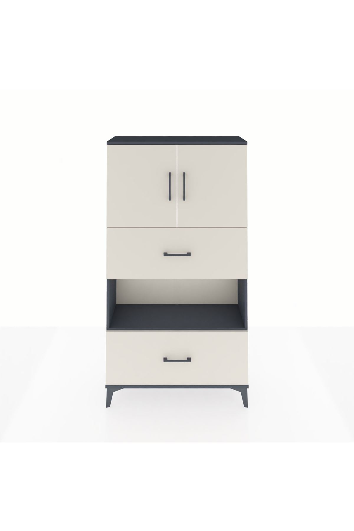 Arges Dolap 3 Raflı 2 Çekmeceli 2 Kapaklı 88x30x163 Antrasit-Aytaşı