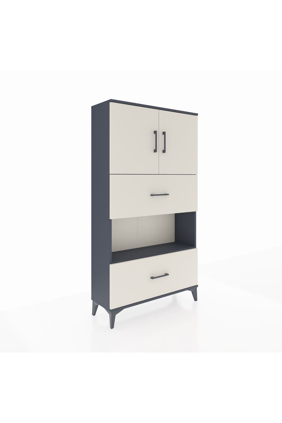 Arges Dolap 3 Raflı 2 Çekmeceli 2 Kapaklı 88x30x163 Antrasit-Aytaşı