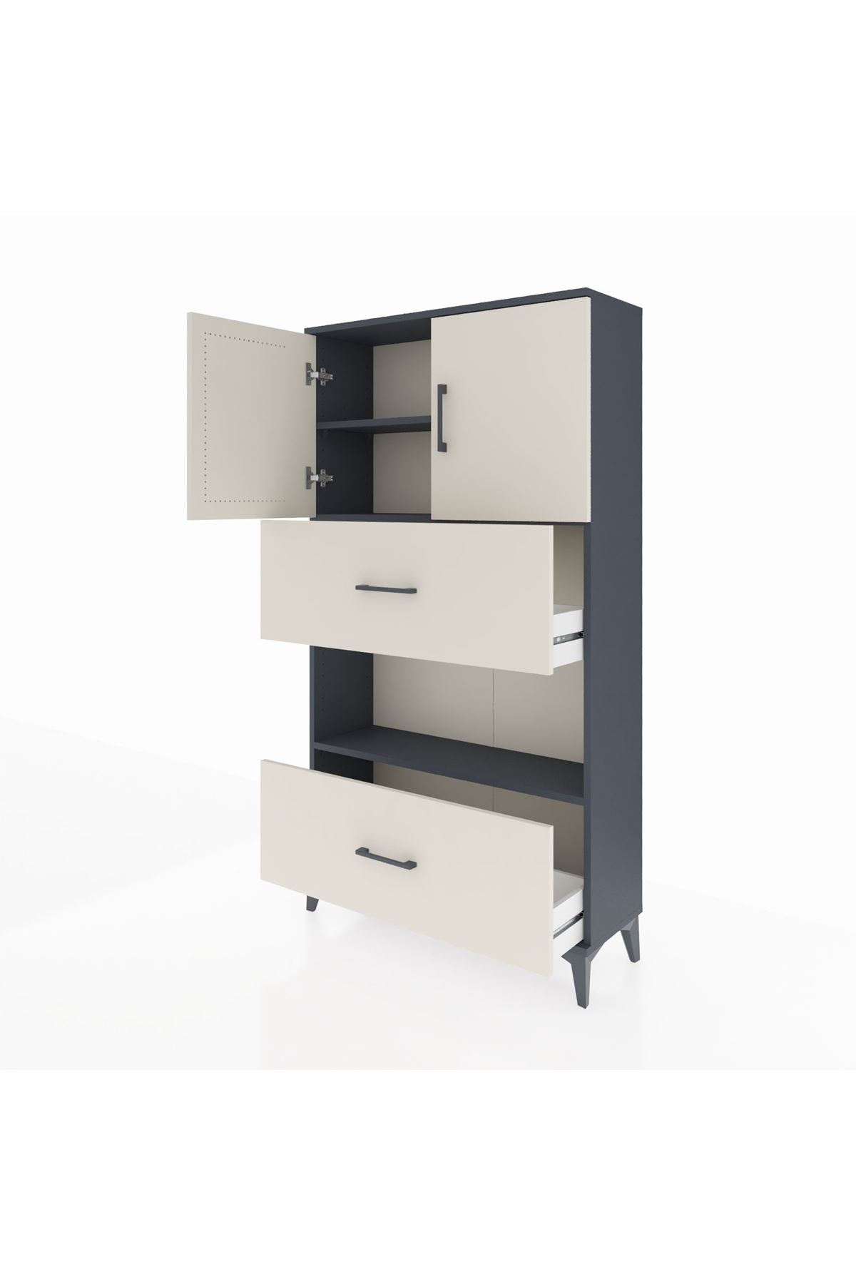 Arges Dolap 3 Raflı 2 Çekmeceli 2 Kapaklı 88x30x163 Antrasit-Aytaşı