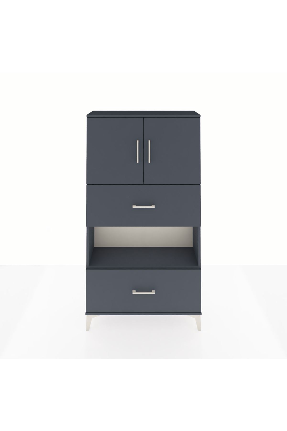 Arges Dolap 3 Raflı 2 Çekmeceli 2 Kapaklı 88x30x163 Antrasit-Antrasit