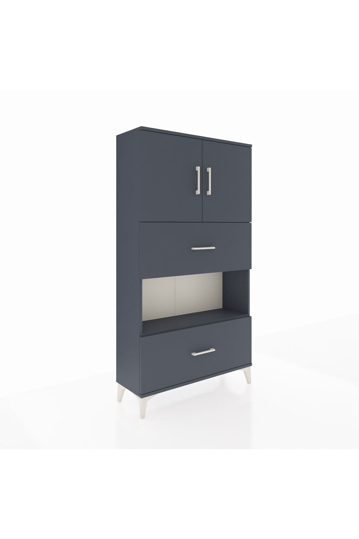 Arges Dolap 3 Raflı 2 Çekmeceli 2 Kapaklı 88x30x163 Antrasit-Antrasit