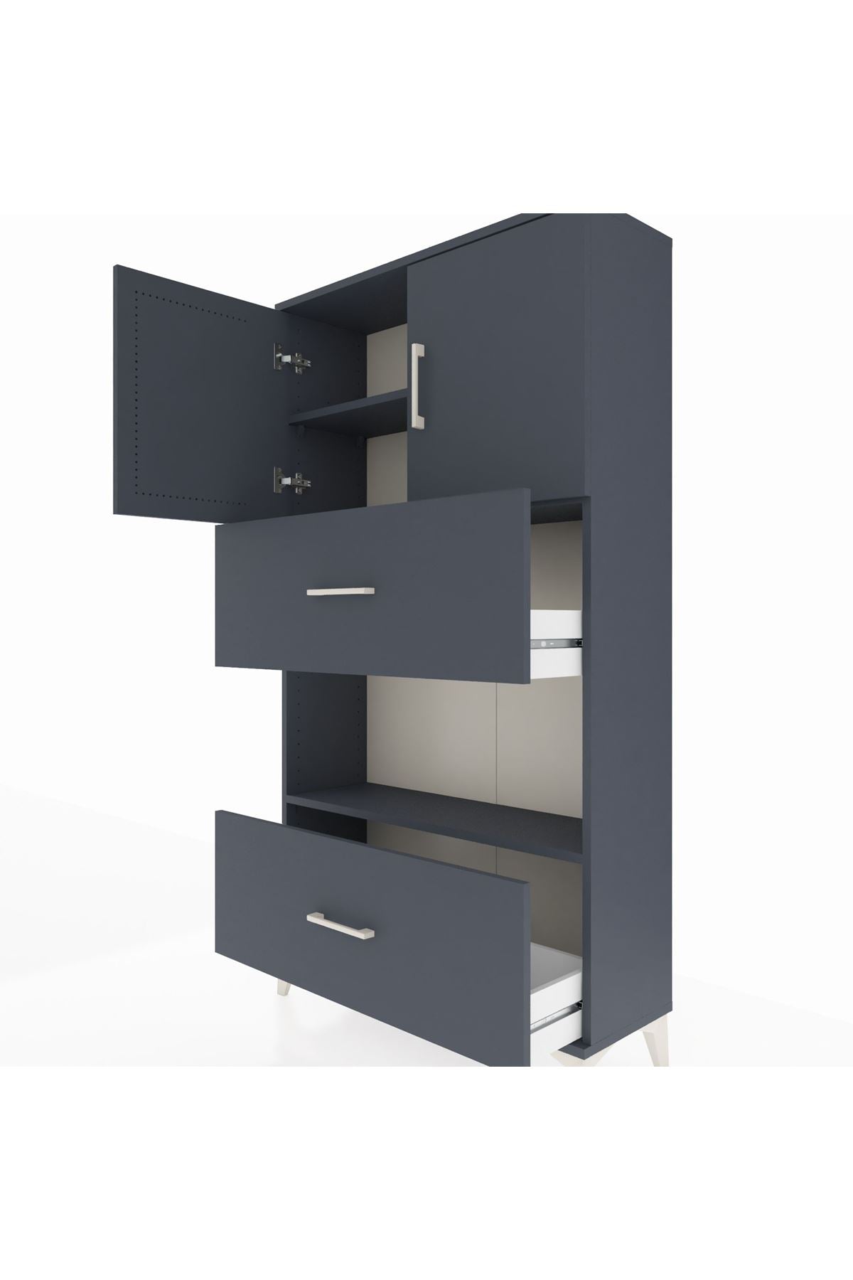 Arges Dolap 3 Raflı 2 Çekmeceli 2 Kapaklı 88x30x163 Antrasit-Antrasit