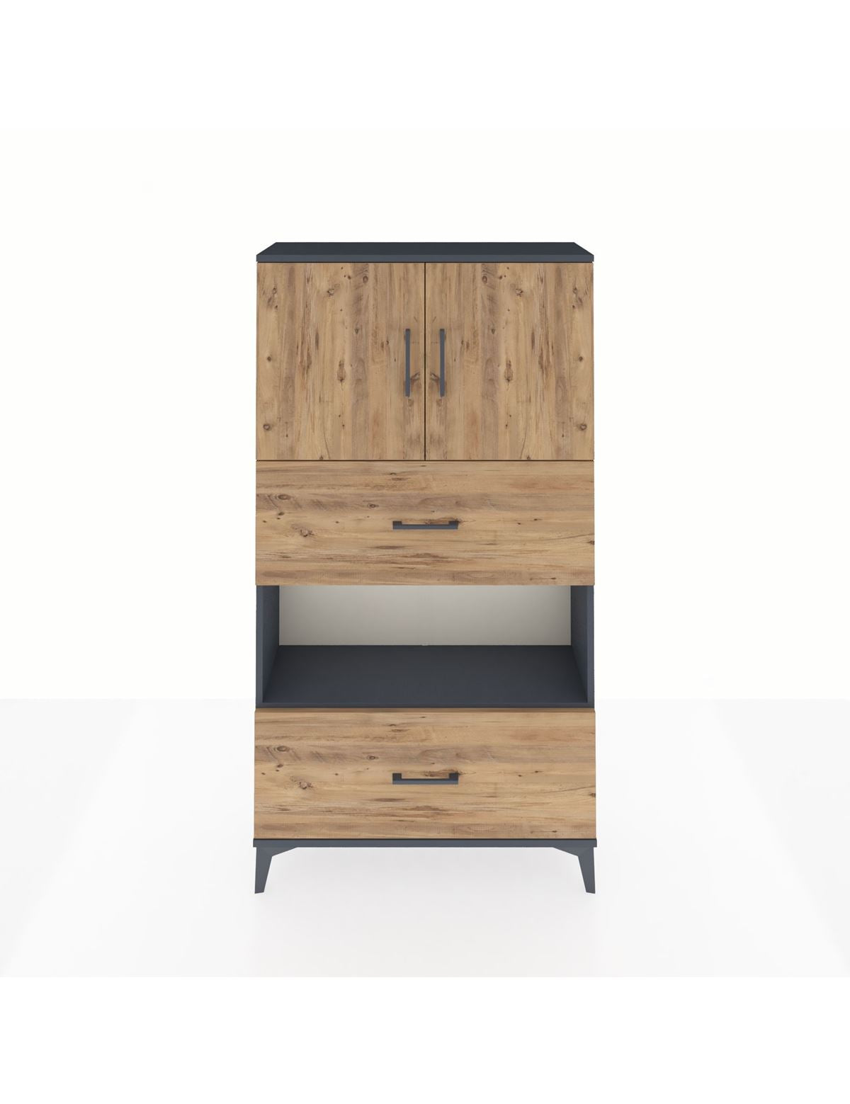 Arges Dolap 3 Raflı 2 Çekmeceli 2 Kapaklı 88x30x163 Antrasit-Çam