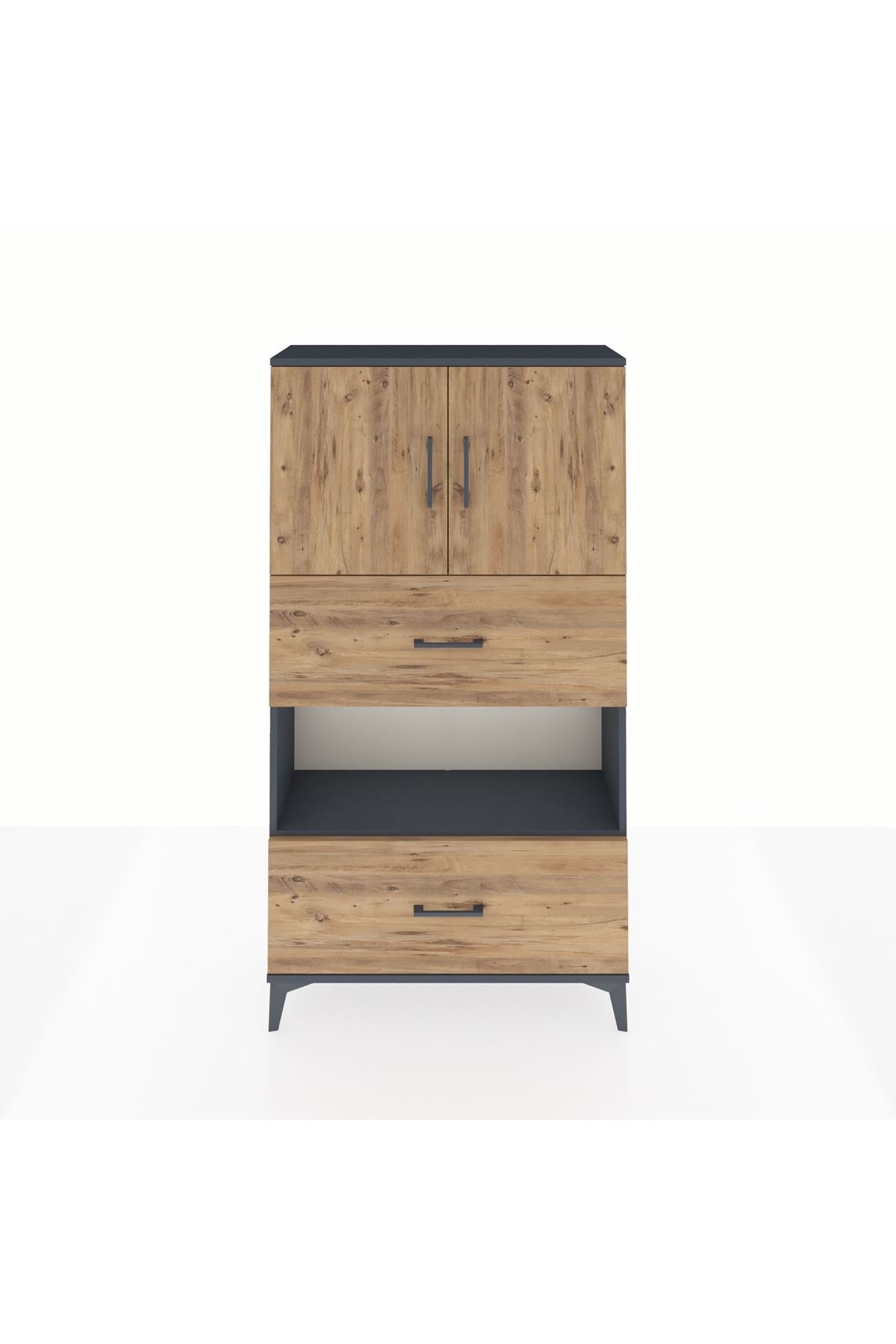 Arges Dolap 3 Raflı 2 Çekmeceli 2 Kapaklı 88x30x163 Antrasit-Çam