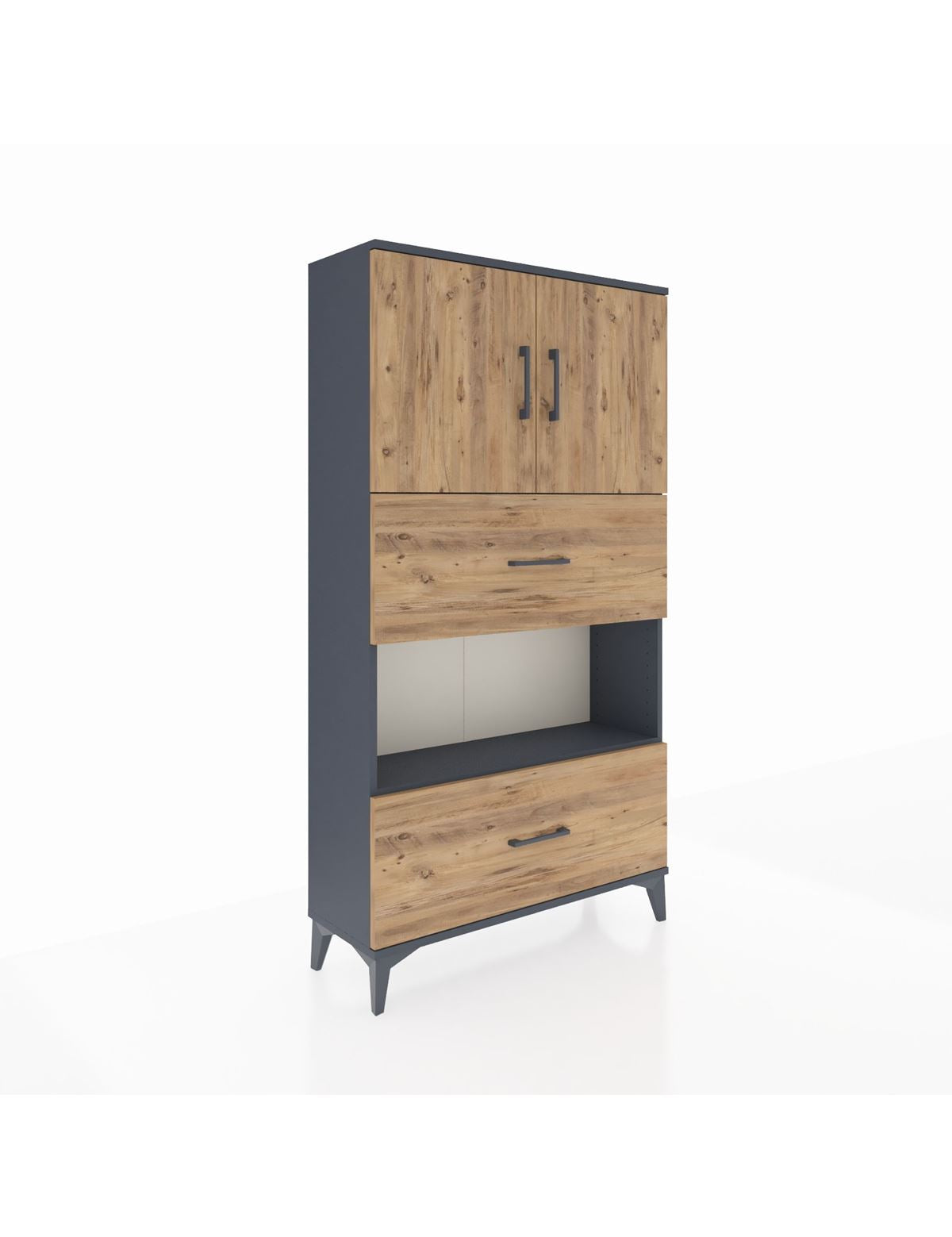 Arges Dolap 3 Raflı 2 Çekmeceli 2 Kapaklı 88x30x163 Antrasit-Çam