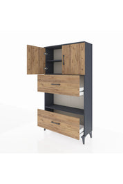 Arges Dolap 3 Raflı 2 Çekmeceli 2 Kapaklı 88x30x163 Antrasit-Çam