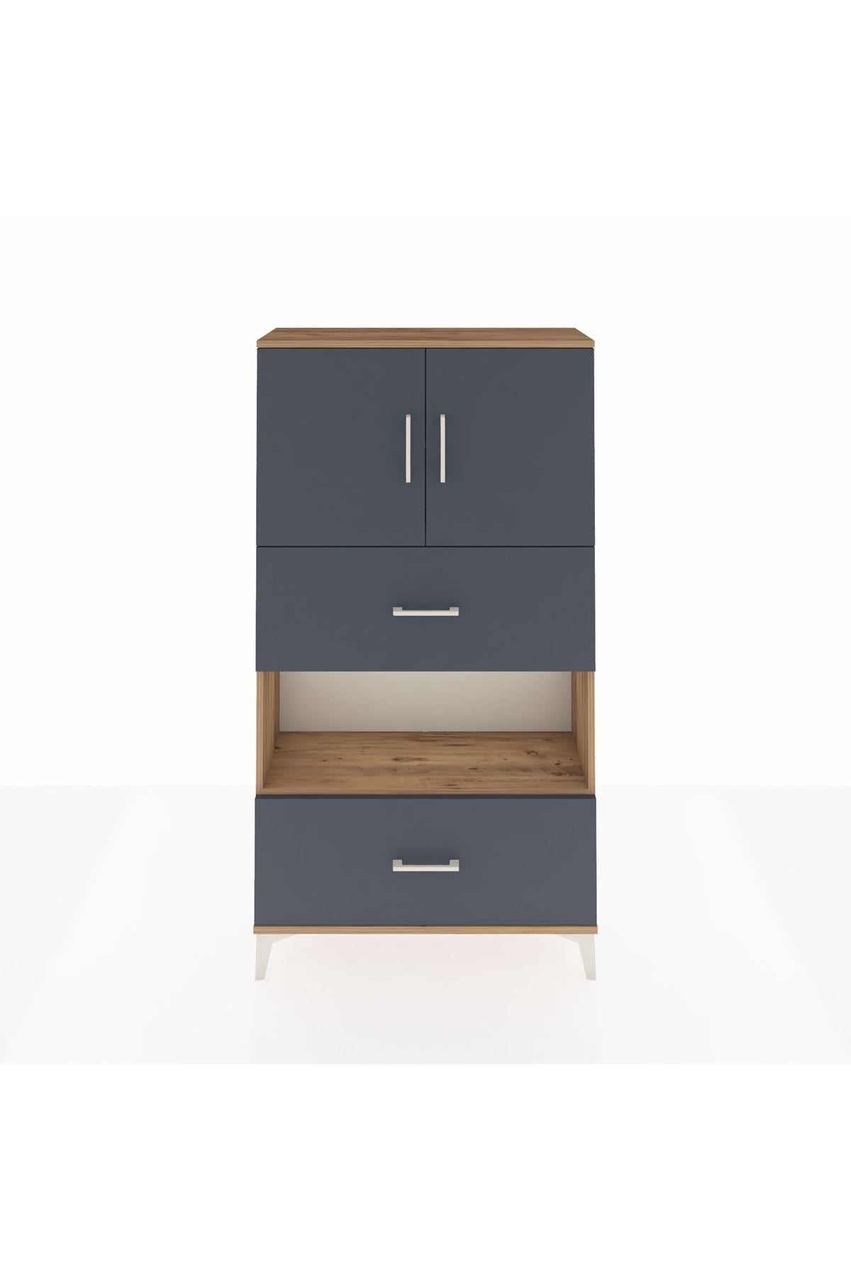 Arges Dolap 3 Raflı 2 Çekmeceli 2 Kapaklı 88x30x163 Çam-Antrasit