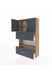 Arges Dolap 3 Raflı 2 Çekmeceli 2 Kapaklı 88x30x163 Çam-Antrasit