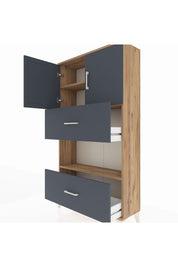 Arges Dolap 3 Raflı 2 Çekmeceli 2 Kapaklı 88x30x163 Çam-Antrasit