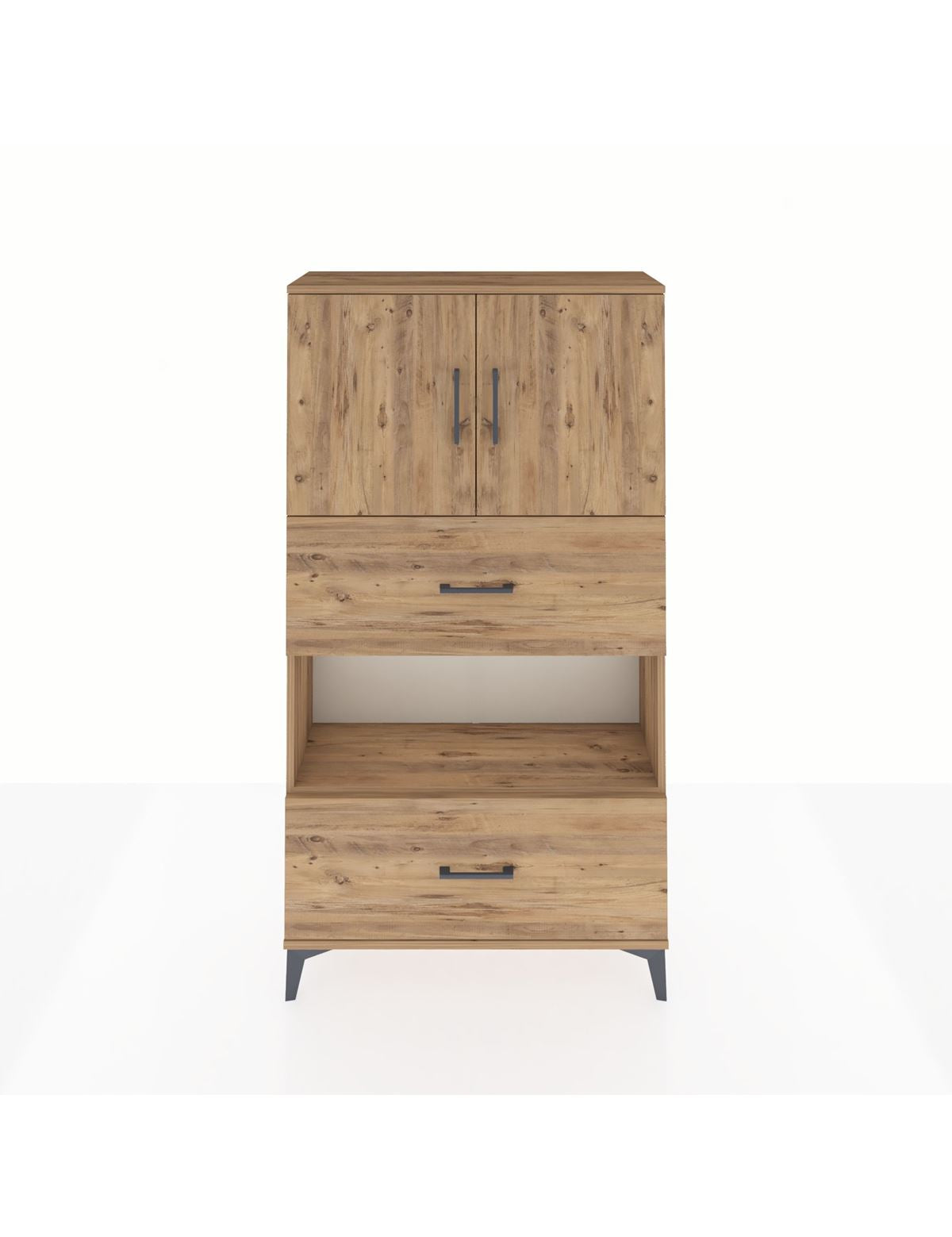 Arges Dolap 3 Raflı 2 Çekmeceli 2 Kapaklı 88x30x163 Çam-Çam