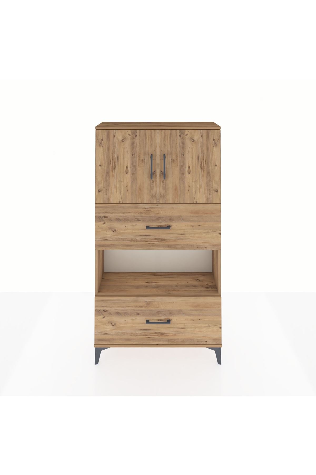 Arges Dolap 3 Raflı 2 Çekmeceli 2 Kapaklı 88x30x163 Çam-Çam