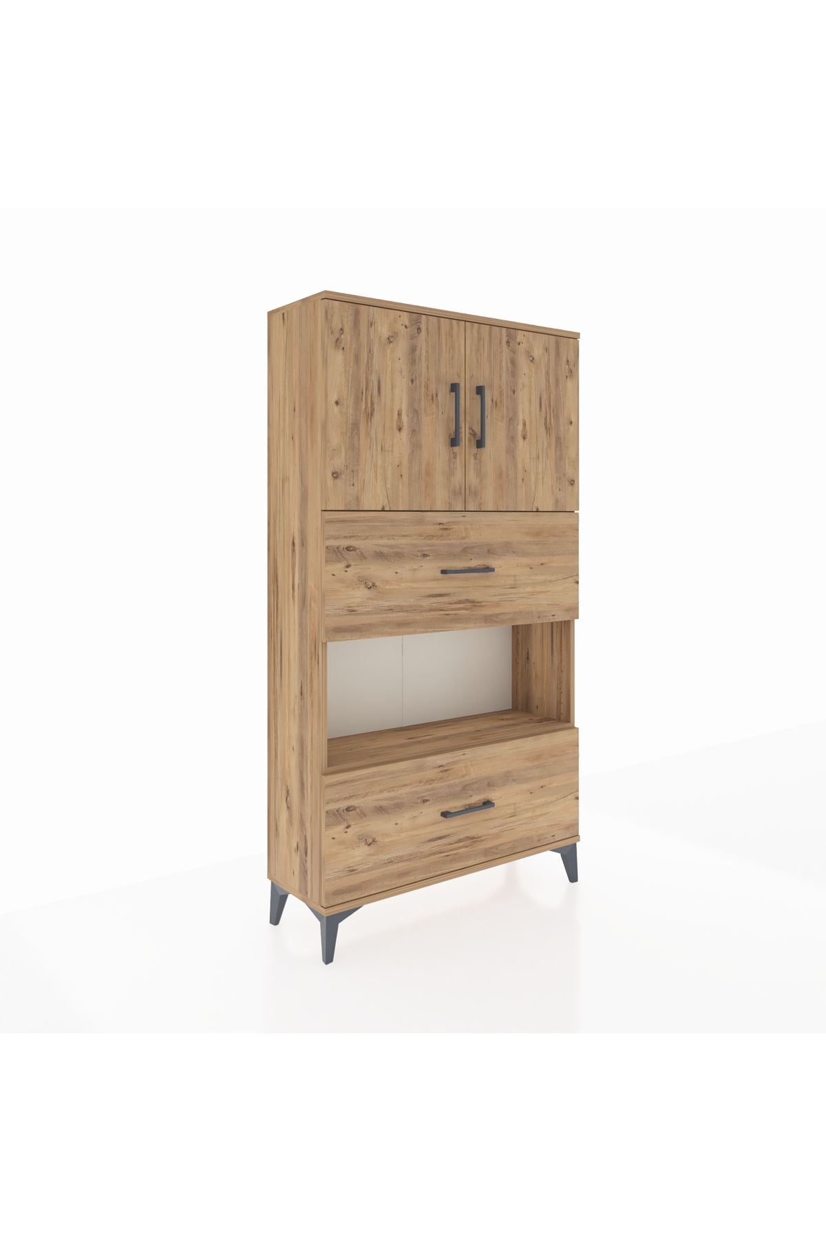 Arges Dolap 3 Raflı 2 Çekmeceli 2 Kapaklı 88x30x163 Çam-Çam