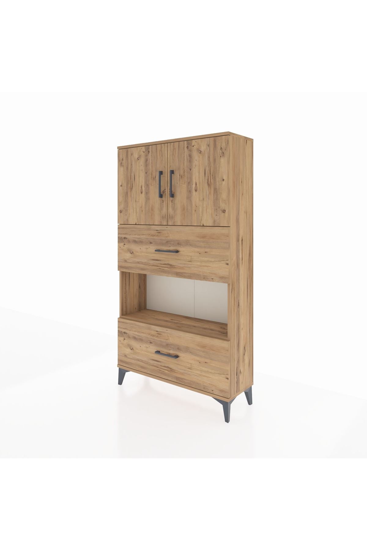 Arges Dolap 3 Raflı 2 Çekmeceli 2 Kapaklı 88x30x163 Çam-Çam