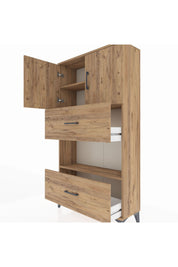 Arges Dolap 3 Raflı 2 Çekmeceli 2 Kapaklı 88x30x163 Çam-Çam