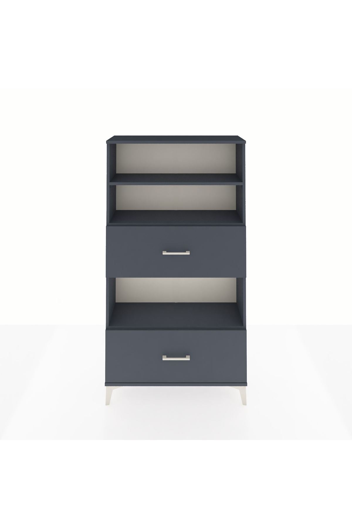 Arges Dolap 3 Raflı 2 Çekmeceli 88x30x163 Antrasit-Antrasit