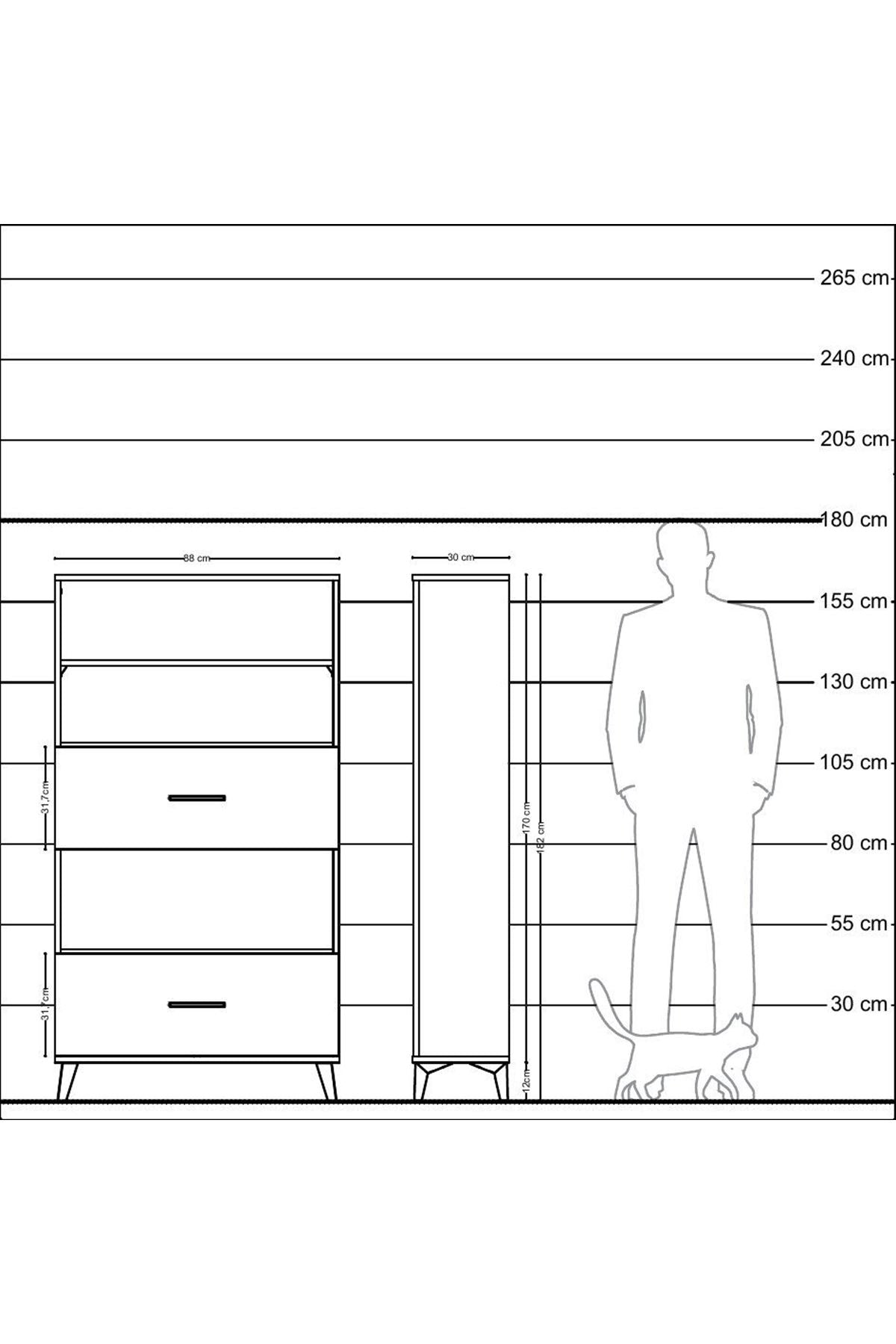 Arges Dolap 3 Raflı 2 Çekmeceli 88x30x163 Çam-Antrasit