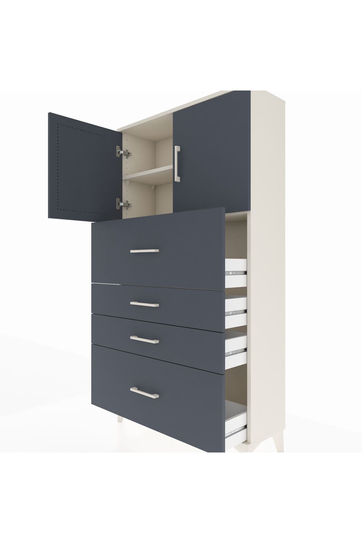 Arges Dolap 2 Raflı 4 Çekmeceli 2 Kapaklı 88x30x163 Aytaşı-Antrasit