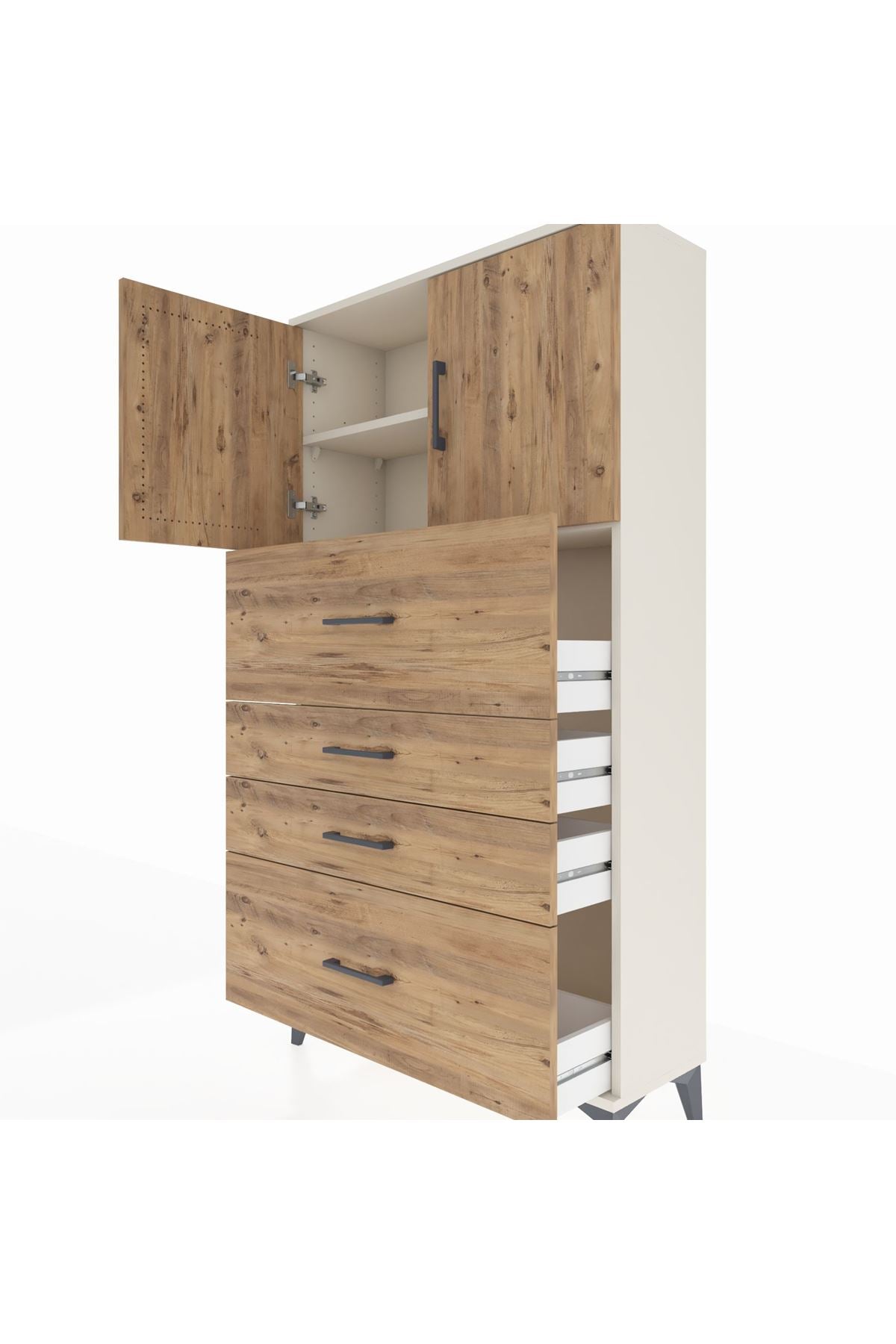 Arges Dolap 2 Raflı 4 Çekmeceli 2 Kapaklı 88x30x163 Aytaşı-Çam