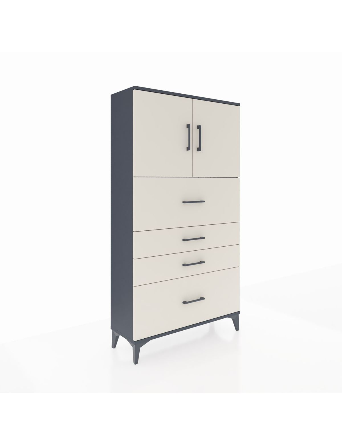 Arges Dolap 2 Raflı 4 Çekmeceli 2 Kapaklı 88x30x163 Antrasit-Aytaşı