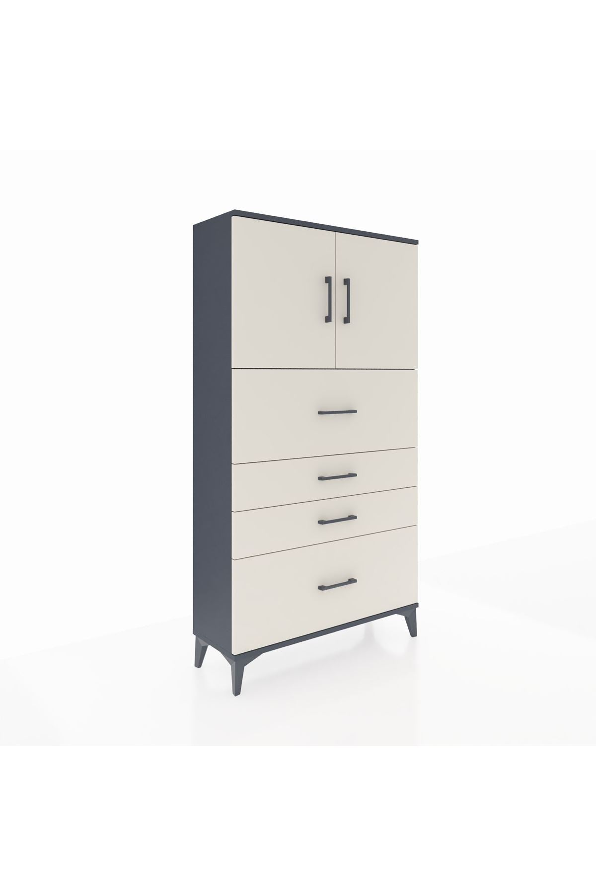 Arges Dolap 2 Raflı 4 Çekmeceli 2 Kapaklı 88x30x163 Antrasit-Aytaşı