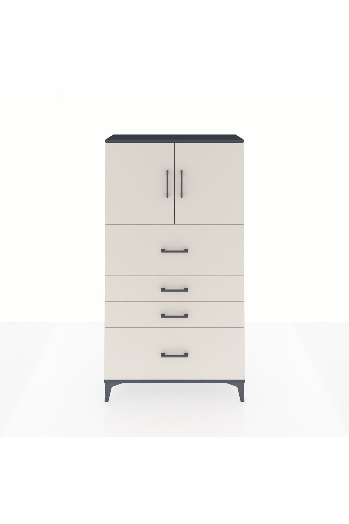 Arges Dolap 2 Raflı 4 Çekmeceli 2 Kapaklı 88x30x163 Antrasit-Aytaşı