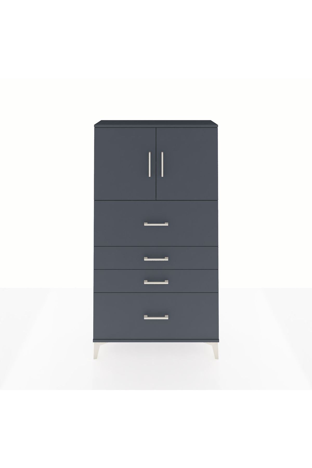 Arges Dolap 2 Raflı 4 Çekmeceli 2 Kapaklı 88x30x163 Antrasit-Antrasit